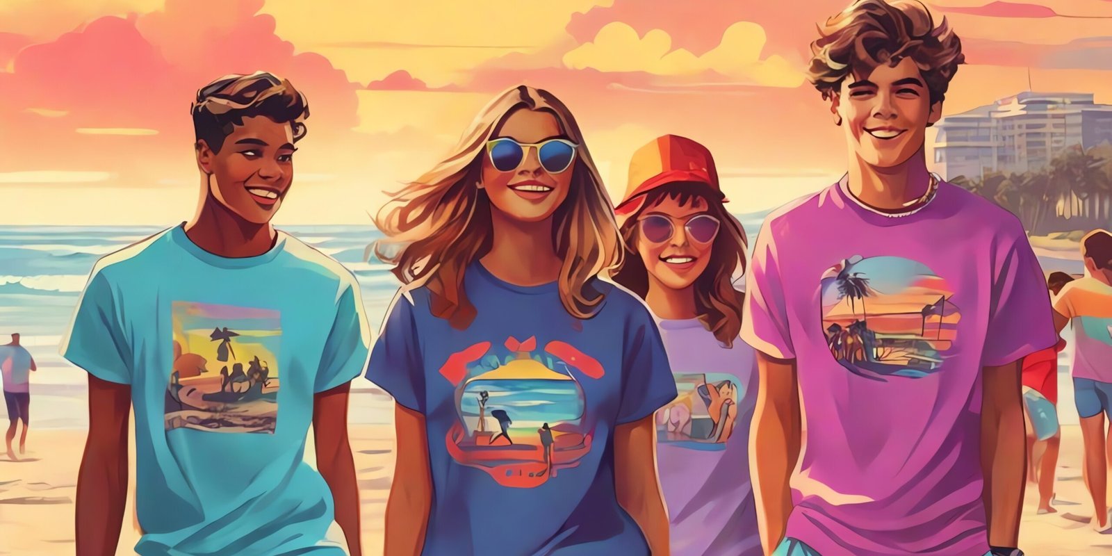teenagers-playing-beach-wearing-retro-tshirt